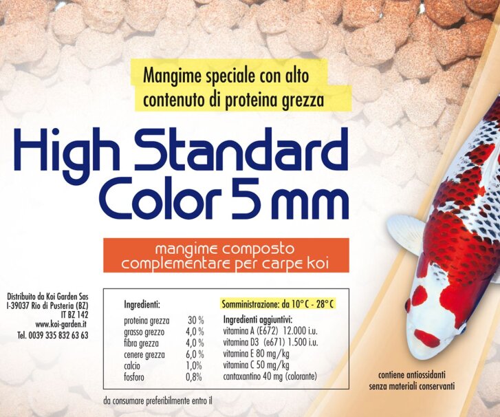 High Standard Color 5 mm - 4,5 litri (1,8 kg) mangime gallegiante per Koi e pesci da laghetto