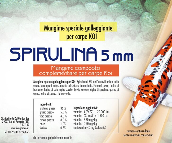 Spirulina 5 mm - 4,5 litri (2 kg) Mangime gallegiante per Koi e pesci da laghetto